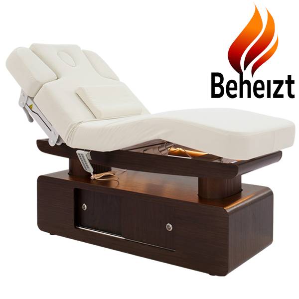 LED Massageliege Behandlungsliege weiß/dunkelholz mit Heizung & Memoryfunktion L05051H