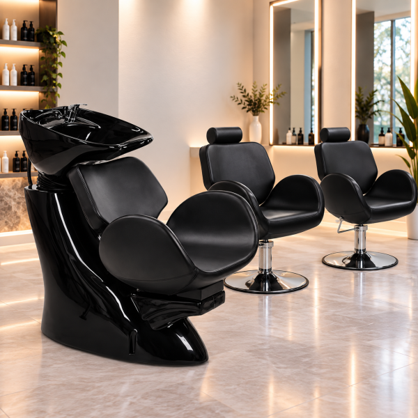 Friseurstuhl Rückwärtswaschsessel Friseurkabine Salon Set schwarz 205172 255112 255112K