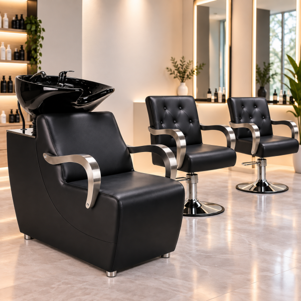 Friseurstuhl Rückwärtswaschsessel Friseurkabine Salon Set schwarz 205498 255176 255176K