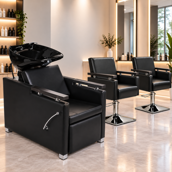 Friseurstuhl Rückwärtswaschsessel Friseurkabine Salon Set schwarz 205166 255133f 255133fK