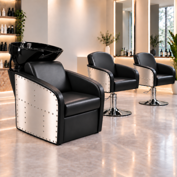 Friseurstuhl Rückwärtswaschsessel Friseurkabine Salon Set schwarz metall 205572 255186 255186K