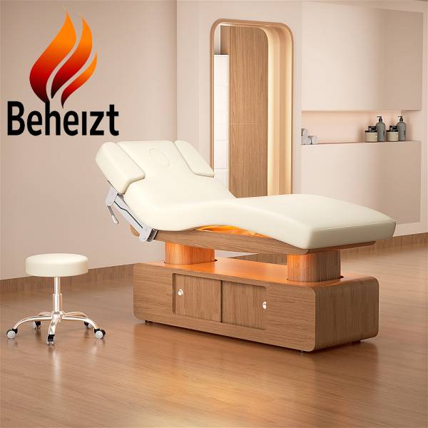 Elektrische Massageliege Wellnessliege Memoryfunktion Heizung LED weiß hellholz L03051H