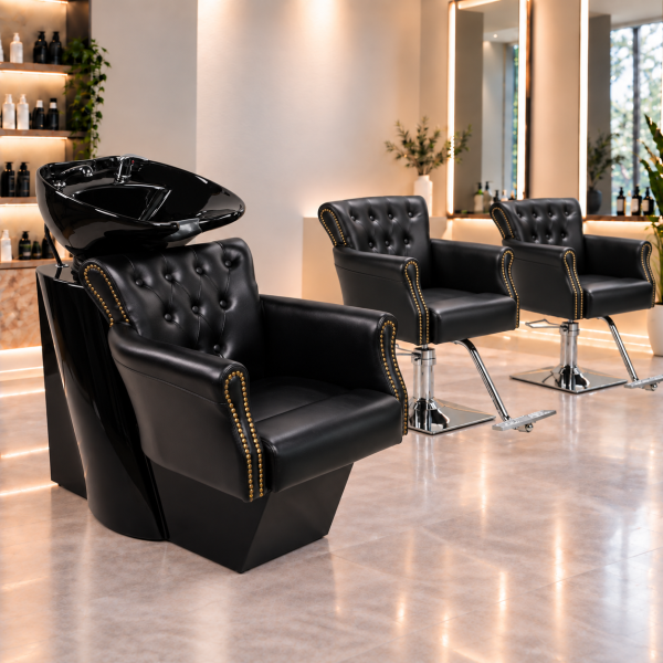 Friseurstuhl Rückwärtswaschsessel Friseurkabine Salon Set schwarz 205451 255183 255183K